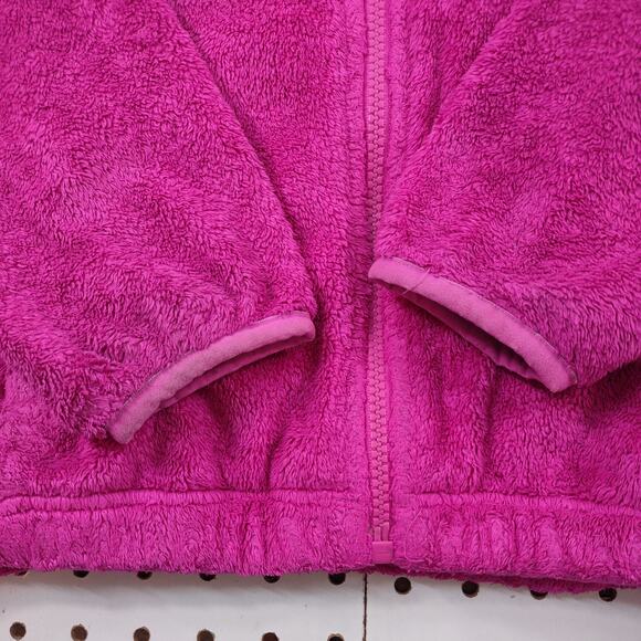 North Face Girls Pink Fluffy Fleece Zip Up Jacket, Size Medium - Picture 4 of 8